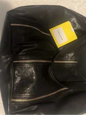 Marc Jacobs Black Leather Tote with Gold Zipper Accents